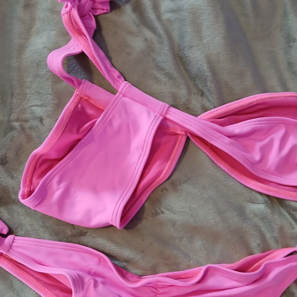 Frederick's of Hollywood Women's Laguna One Shoulder 2 Piece Bikini Pink… - Picture 6 of 6
